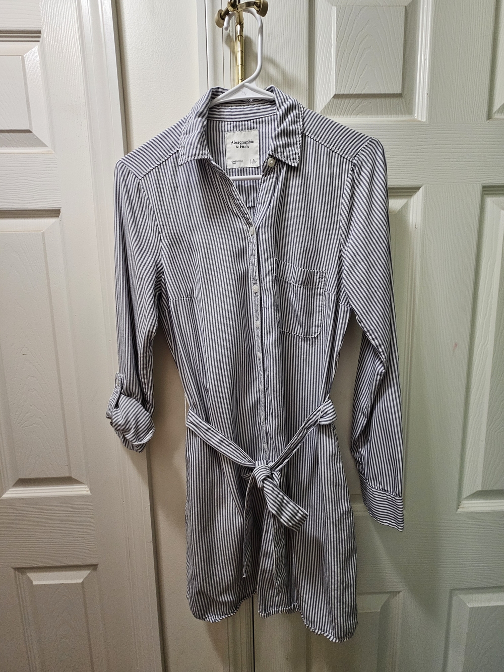 Abercrombie & Fitch Navy and White Striped Button Shirt Dress